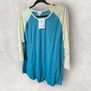 Lularoe Women's Randy Baseball Raglan Teal Blue Beige Size 2XL-NWT